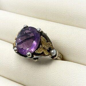 Ann King Ring Amethyst Butterfly Pearl Sterling Silver 18k Yellow Gold Size 8